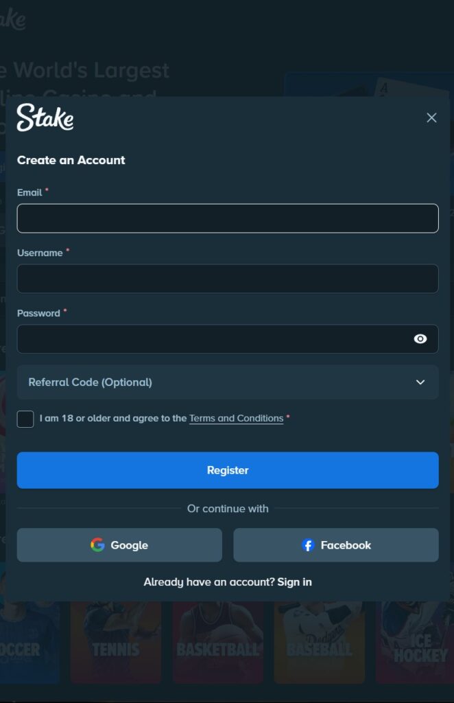 Регистрация на Стейк